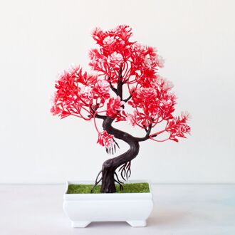 Kunstmatige Levensechte Planten Bonsai Plastic Plant Bloemen Kleine Boom Pot Plant Ingemaakte Ornamenten Voor Home Decor Hotel Tuin Decors hongyundangtou rood