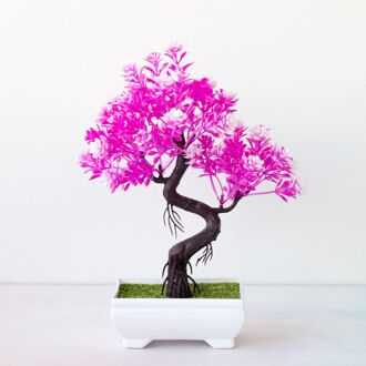 Kunstmatige Levensechte Planten Bonsai Plastic Plant Bloemen Kleine Boom Pot Plant Ingemaakte Ornamenten Voor Home Decor Hotel Tuin Decors HYDT paars rood