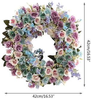 Kunstmatige Roos Bloem Krans Lente Zomer Deur Krans Voordeur Raam Krans Bruiloft Opknoping Ornament Home Decor Diep Roze