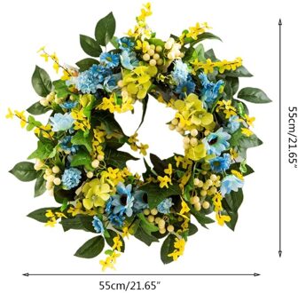 Kunstmatige Roos Bloem Krans Lente Zomer Deur Krans Voordeur Raam Krans Bruiloft Opknoping Ornament Home Decor diep saffier