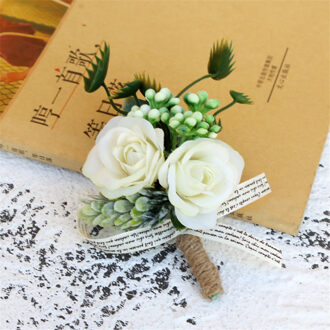 Kunstmatige Rose Bloemen Bruidegom Boutonniere Man Corsage Vader Brother Bruiloft Bloem Man Pak Party Decoratie XH20 A3