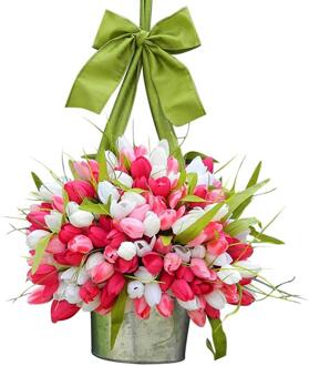 Kunstmatige Tulp Krans Opknoping Lente Tulip Deur Krans Voor Indoor Outdoor Tuin Achtertuin Decoratie Dag Moeder B