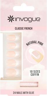 Kunstnagels Invogue Classic French Coffin Nails Natural Pink 24 st