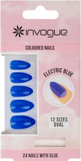 Kunstnagels Invogue Electric Blue Oval Coloured Nails 24 pcs + 2 ml