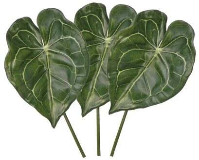 Kunstplant - 3x - Anthurium - bladgroen - takken - 67 cm - kunststof decoratie