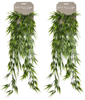 Kunstplant Bamboe - Set van 2x stuks - hangend - tak - groen - 75 cm