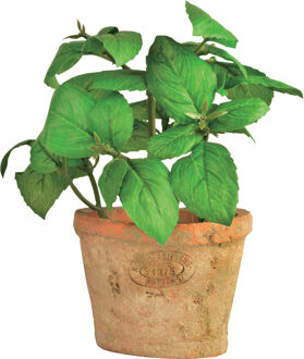 Kunstplant/kruiden basilicum - in oude terracotta pot - 15 cm - kruiden