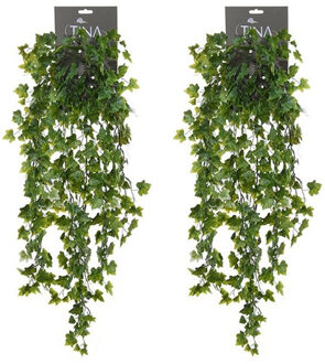 kunstplant met blaadjes hangplant Klimop/hedera - 2x - groen/wit - 80 cm - Kunstplanten Multikleur