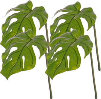 Kunstplant Monstera tak - 4x - bladgroen steel - 55 cm - gatenplant takken
