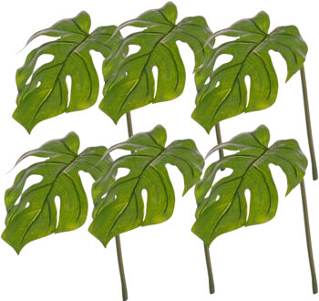 Kunstplant Monstera tak - 6x - bladgroen steel - 55 cm - gatenplant takken