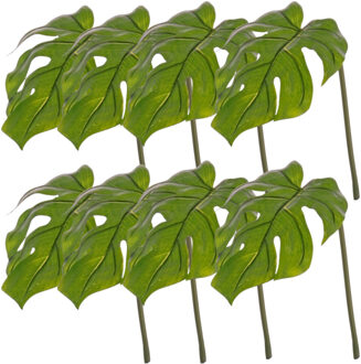 Kunstplant Monstera tak - 8x - bladgroen steel - 55 cm - gatenplant takken