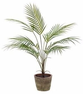 Kunstplant palm groen in oude ronde terracotta pot 70 cm
