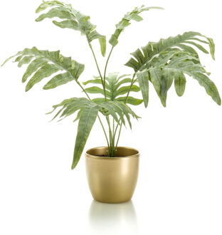 Kunstplant phlebodium - 67 cm - groen - in gouden pot - Kunstplanten - Blauwvaren