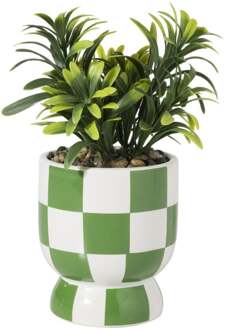 Kunstplantje geblokt - groen - ø8x17 cm