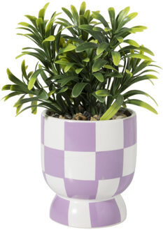 Kunstplantje geblokt - lila - ø8x17 cm