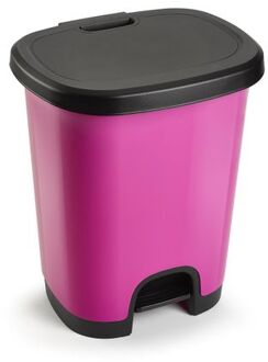 Kunststof afvalemmers/vuilnisemmers fuchsia roze/zwart van 27 liter met pedaal - Pedaalemmers