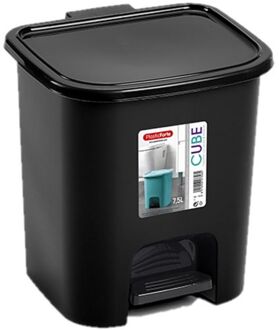 Kunststof afvalemmers/vuilnisemmers zwart 7.5 liter met pedaal - Pedaalemmers