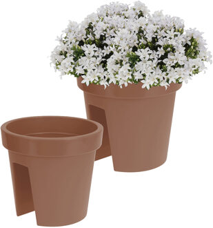 Kunststof balkon plantenpot/bloempot - Set van 4x stuks - terracotta - 28 x 25 cm - Reling