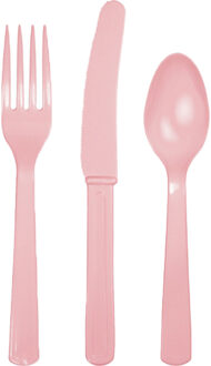 Kunststof bestek party/bbq setje - 24x delig - lichtroze - messen/vorken/lepels - herbruikbaar