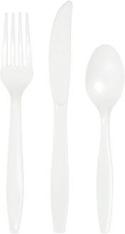 Kunststof bestek party/bbq setje - 24x delig - wit - messen/vorken/lepels - herbruikbaar - Feestbestek
