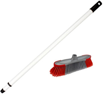 Kunststof binnenbezem synthetisch inclusief metalen telescoopsteel wit 130 cm