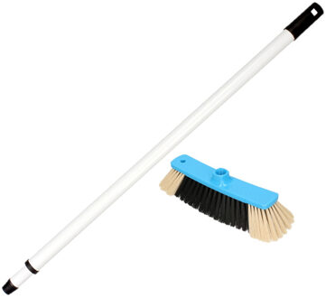 Kunststof binnenbezem synthetisch inclusief metalen telescoopsteel wit 130 cm