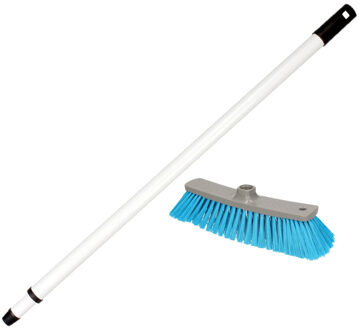 Kunststof binnenbezem synthetisch inclusief metalen telescoopsteel wit 130 cm