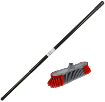 Kunststof binnenbezem synthetisch inclusief metalen telescoopsteel zwart 130 cm