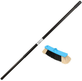 Kunststof binnenbezem synthetisch inclusief metalen telescoopsteel zwart 130 cm