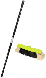 Kunststof binnenbezem synthetisch inclusief metalen telescoopsteel zwart 130 cm