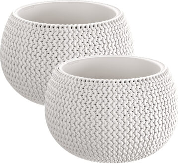 Kunststof bloempot/plantenpot Splofy - 2x - wit - D19 x H20 cm - 4 liter - rond - buiten/tuin potten