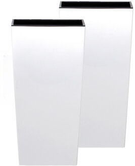 Kunststof bloempot/plantenpot Urbi met binnenpot - 3x - wit - kunststof - 19 x 19 x 37 cm - Hoog