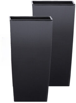 Kunststof bloempot/plantenpot Urbi met binnenpot - 4x - antraciet - kunststof - 19 x 19 x 37 cm - Ho