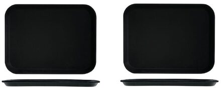 Kunststof dienblad/serveerblad - 2x - zwart - met antislip - 30 x 41 cm - horeca dienbladen