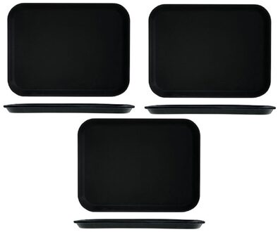 Kunststof dienblad/serveerblad - 3x - zwart - met antislip - 30 x 41 cm - horeca dienbladen