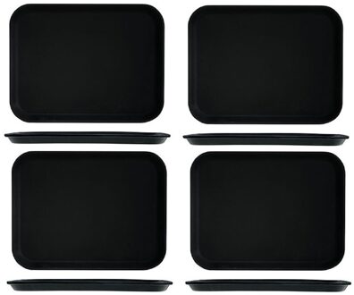 Kunststof dienblad/serveerblad - 4x - zwart - met antislip - 30 x 41 cm - horeca dienbladen