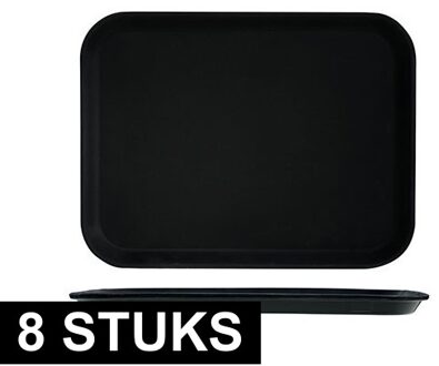 Kunststof dienblad/serveerblad - 8x - zwart - met antislip - 30 x 41 cm - horeca dienbladen