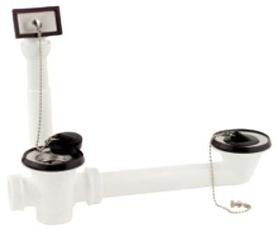 Kunststof dubbele spoelbak afvoer- en overloopgarnituur, 1 1/2"ET x 70 mm, in hoogte verstelbaar, overloop aan de zijkant - 98834248