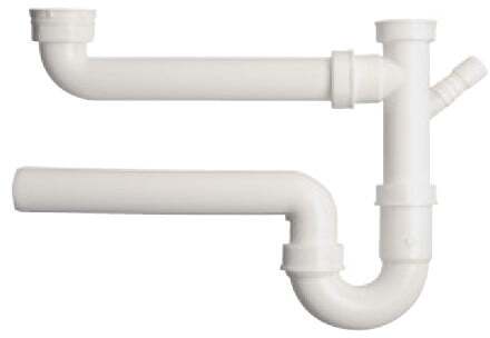 Kunststof dubbele spoelbak buisvormige sifon, wit, 1 1/2"H x 50 mm, met 3/4" apparaataansluiting - 98833448