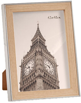 Kunststof fotolijst zilver met hout geschikt voor een foto van 13 x 18 cm - Fotolijsten Zilverkleurig