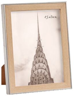 Kunststof fotolijst zilver met hout geschikt voor een foto van 15 x 20 cm - Fotolijsten Zilverkleurig