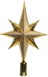 Kunststof glitter ster piek/kerstboom topper goud 25,5 cm - kerstboompieken Goudkleurig