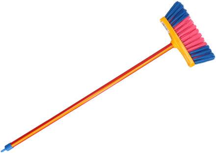 Kunststof kamer kinderbezem blauw/roze met steel 61 cm - Bezem