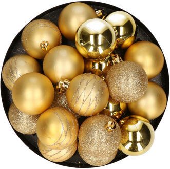 Kunststof kerstballen 20x stuks goud mix 6 cm - Kerstbal Goudkleurig