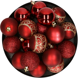 Kunststof kerstballen 20x stuks rood mix 6 cm