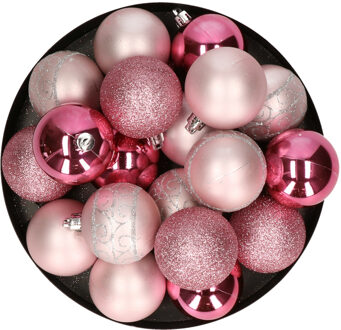Kunststof kerstballen 20x stuks roze mix 6 cm