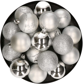 Kunststof kerstballen 20x stuks zilver mix 6 cm - Kerstbal Zilverkleurig