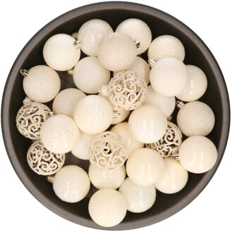Kunststof kerstballen 37x stuks gebroken wit 6 cm