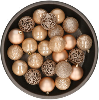Kunststof kerstballen 37x stuks lichtbruin 6 cm