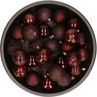 Kunststof kerstballen 37x stuks mahonie bruin 6 cm